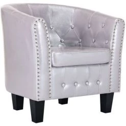 HAPPYSHOPPING Fauteuil Argente Brillant Similicuir