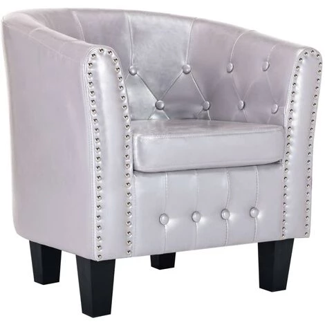 HAPPYSHOPPING Fauteuil Argente Brillant Similicuir 3 HAPPYSHOPPING Fauteuil Argente Brillant Similicuir