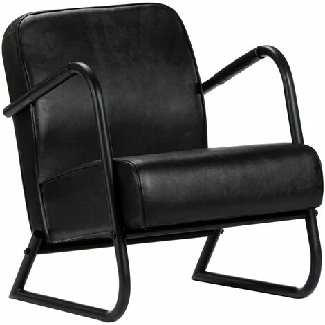 HAPPYSHOPPING Fauteuil De Repos Noir Cuir Veritable 3 HAPPYSHOPPING Fauteuil De Repos Noir Cuir Veritable
