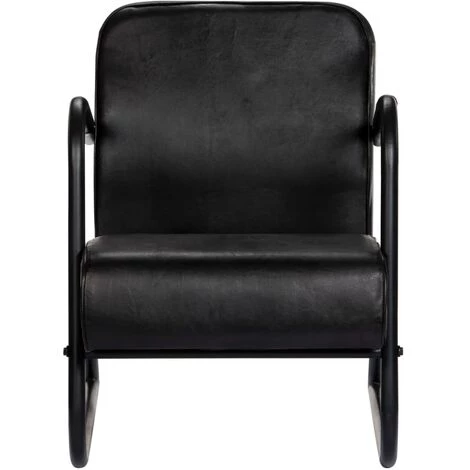 HAPPYSHOPPING Fauteuil De Repos Noir Cuir Veritable 4 HAPPYSHOPPING Fauteuil De Repos Noir Cuir Veritable – Image 2