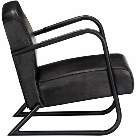 HAPPYSHOPPING Fauteuil De Repos Noir Cuir Veritable 5 HAPPYSHOPPING Fauteuil De Repos Noir Cuir Veritable – Image 3