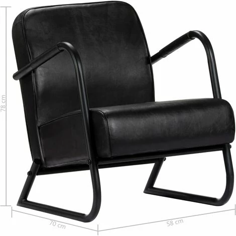 HAPPYSHOPPING Fauteuil De Repos Noir Cuir Veritable 7 HAPPYSHOPPING Fauteuil De Repos Noir Cuir Veritable – Image 5