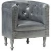 HAPPYSHOPPING Fauteuil Gris Cuir Veritable