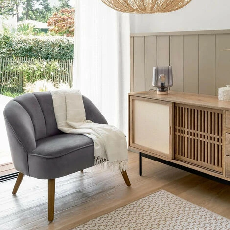 Lot De 2 Fauteuil Velours Naova GRIS Atmosphera 4 Lot De 2 Fauteuil Velours Naova GRIS Atmosphera – Image 2