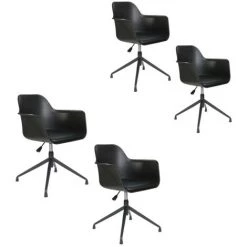 THE HOME DECO FACTORY Lot De 4 Fauteuils Pivotants Chicago Noir Home Deco Factory