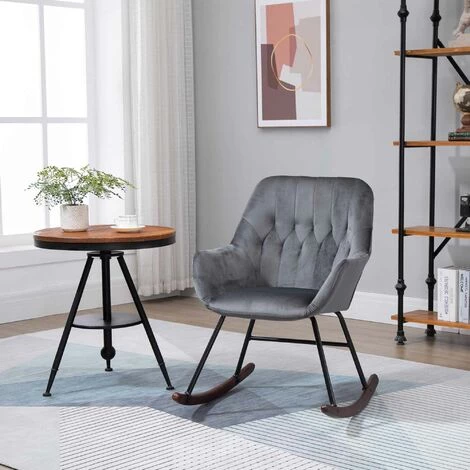 HOMCOM Fauteuil à Bascule Grand Confort Accoudoirs Assise Dossier Garnissage Mousse Haute Densité Velours Gris Foncé - Gris Foncé 4 HOMCOM Fauteuil à Bascule Grand Confort Accoudoirs Assise Dossier Garnissage Mousse Haute Densité Velours Gris Foncé - Gris Foncé – Image 2