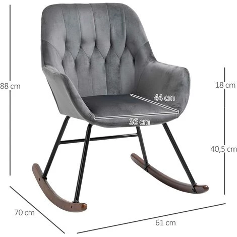 HOMCOM Fauteuil à Bascule Grand Confort Accoudoirs Assise Dossier Garnissage Mousse Haute Densité Velours Gris Foncé - Gris Foncé 5 HOMCOM Fauteuil à Bascule Grand Confort Accoudoirs Assise Dossier Garnissage Mousse Haute Densité Velours Gris Foncé - Gris Foncé – Image 3