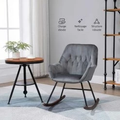 HOMCOM Fauteuil à Bascule Grand Confort Accoudoirs Assise Dossier Garnissage Mousse Haute Densité Velours Gris Foncé - Gris Foncé 11 HOMCOM Fauteuil à Bascule Grand Confort Accoudoirs Assise Dossier Garnissage Mousse Haute Densité Velours Gris Foncé - Gris Foncé -Pas Cher Fauteuil Magasin 39591734 5