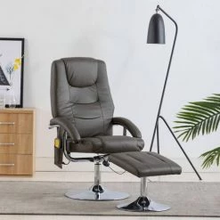HAPPYSHOPPING Fauteuil De Massage Avec Repose-pied Gris Similicuir