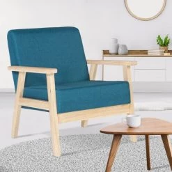 IDMARKET Fauteuil Scandinave ANDERS En Tissu Bleu Canard - Bleu