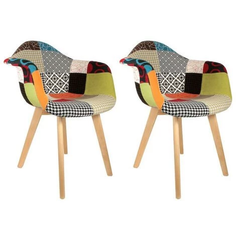 THE HOME DECO FACTORY Lot De 2 Fauteuils Patchwork Multicolore Home Deco Factory 3 THE HOME DECO FACTORY Lot De 2 Fauteuils Patchwork Multicolore Home Deco Factory
