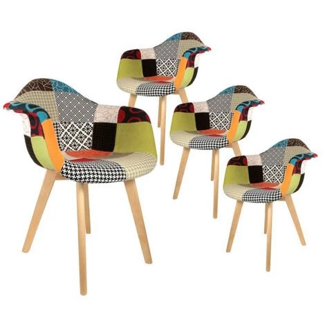 THE HOME DECO FACTORY Lot De 4 Fauteuils Patchwork Multicolore Home Deco Factory 3 THE HOME DECO FACTORY Lot De 4 Fauteuils Patchwork Multicolore Home Deco Factory