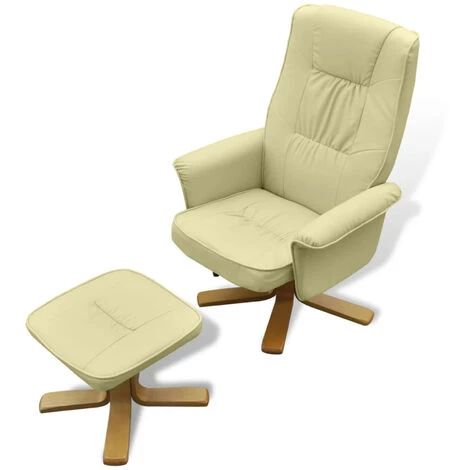 HAPPYSHOPPING Fauteuil Avec Repose-pied Blanc Creme Similicuir 6 HAPPYSHOPPING Fauteuil Avec Repose-pied Blanc Creme Similicuir – Image 4