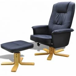 HAPPYSHOPPING Fauteuil Avec Repose-pied Noir Similicuir