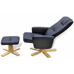HAPPYSHOPPING Fauteuil Avec Repose-pied Noir Similicuir -Pas Cher Fauteuil Magasin 39697147 3