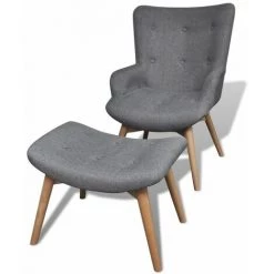 HAPPYSHOPPING Fauteuil Avec Repose-pied Gris Tissu
