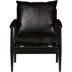 HAPPYSHOPPING Fauteuil Noir Cuir Veritable Avec Bois D'acacia -Pas Cher Fauteuil Magasin 39702004 4