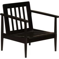 HAPPYSHOPPING Fauteuil Noir Cuir Veritable Avec Bois D'acacia -Pas Cher Fauteuil Magasin 39702004 5