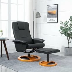 HAPPYSHOPPING Fauteuil TV Pivotant Avec Repose-pied Noir Similicuir