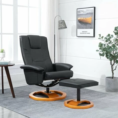 HAPPYSHOPPING Fauteuil TV Pivotant Avec Repose-pied Noir Similicuir 3 HAPPYSHOPPING Fauteuil TV Pivotant Avec Repose-pied Noir Similicuir