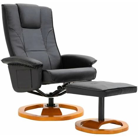 HAPPYSHOPPING Fauteuil TV Pivotant Avec Repose-pied Noir Similicuir 4 HAPPYSHOPPING Fauteuil TV Pivotant Avec Repose-pied Noir Similicuir – Image 2