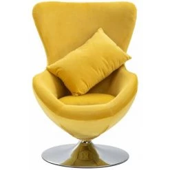 HAPPYSHOPPING Fauteuil Pivotant En Forme D’œuf Avec Coussin Jaune Velours -Pas Cher Fauteuil Magasin 39704810 3