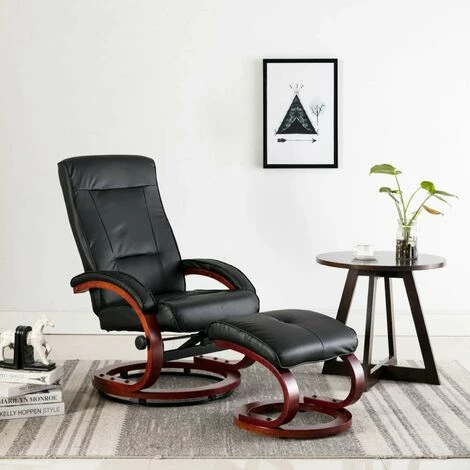 HAPPYSHOPPING Fauteuil Inclinable Avec Repose-pied Noir Similicuir 3 HAPPYSHOPPING Fauteuil Inclinable Avec Repose-pied Noir Similicuir