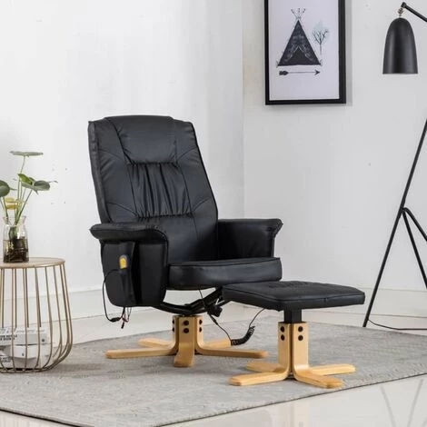 HAPPYSHOPPING Fauteuil De Massage Avec Repose-pieds Noir Similicuir 3 HAPPYSHOPPING Fauteuil De Massage Avec Repose-pieds Noir Similicuir