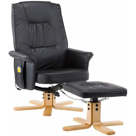 HAPPYSHOPPING Fauteuil De Massage Avec Repose-pieds Noir Similicuir 4 HAPPYSHOPPING Fauteuil De Massage Avec Repose-pieds Noir Similicuir – Image 2