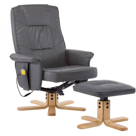HAPPYSHOPPING Fauteuil De Massage Avec Repose-pieds Gris Similicuir 4 HAPPYSHOPPING Fauteuil De Massage Avec Repose-pieds Gris Similicuir – Image 2