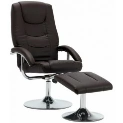 HAPPYSHOPPING Fauteuil Inclinable Avec Repose-pied Marron Similicuir -Pas Cher Fauteuil Magasin 39705272 2