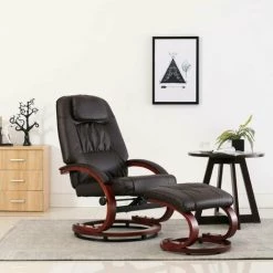 HAPPYSHOPPING Fauteuil Inclinable Avec Repose-pied Marron Similicuir