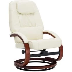 HAPPYSHOPPING Fauteuil Inclinable Avec Repose-pied Blanc Casse Similicuir -Pas Cher Fauteuil Magasin 39705600 4