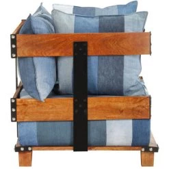 ASUPERMALL Fauteuil 80x67x62 Cm Tissu En Jean Et Bois Massif De Manguier -Pas Cher Fauteuil Magasin 39745463 5