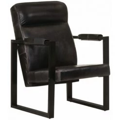 ASUPERMALL Fauteuil 60x75x90 Cm Noir Cuir De Chevre Veritable