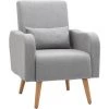 HOMCOM Fauteuil Design Scandinave Dim. 72L X 77l X 93H Cm Avec Coussin Pieds Effilés Bois De Hêtre Tissu Lin Gris Clair - Gris -Pas Cher Fauteuil Magasin 39781169 1