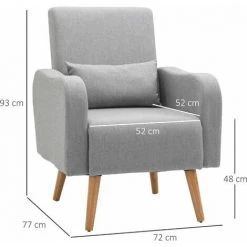 HOMCOM Fauteuil Design Scandinave Dim. 72L X 77l X 93H Cm Avec Coussin Pieds Effilés Bois De Hêtre Tissu Lin Gris Clair - Gris 9 HOMCOM Fauteuil Design Scandinave Dim. 72L X 77l X 93H Cm Avec Coussin Pieds Effilés Bois De Hêtre Tissu Lin Gris Clair - Gris -Pas Cher Fauteuil Magasin 39781169 3