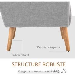 HOMCOM Fauteuil Design Scandinave Dim. 72L X 77l X 93H Cm Avec Coussin Pieds Effilés Bois De Hêtre Tissu Lin Gris Clair - Gris 10 HOMCOM Fauteuil Design Scandinave Dim. 72L X 77l X 93H Cm Avec Coussin Pieds Effilés Bois De Hêtre Tissu Lin Gris Clair - Gris -Pas Cher Fauteuil Magasin 39781169 4