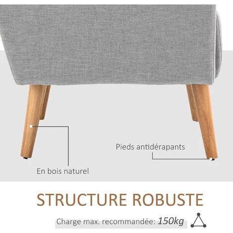 HOMCOM Fauteuil Design Scandinave Dim. 72L X 77l X 93H Cm Avec Coussin Pieds Effilés Bois De Hêtre Tissu Lin Gris Clair - Gris 6 HOMCOM Fauteuil Design Scandinave Dim. 72L X 77l X 93H Cm Avec Coussin Pieds Effilés Bois De Hêtre Tissu Lin Gris Clair - Gris – Image 4