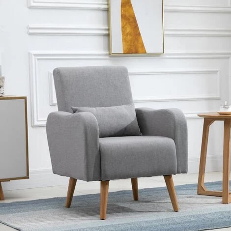 HOMCOM Fauteuil Design Scandinave Dim. 72L X 77l X 93H Cm Avec Coussin Pieds Effilés Bois De Hêtre Tissu Lin Gris Clair - Gris 7 HOMCOM Fauteuil Design Scandinave Dim. 72L X 77l X 93H Cm Avec Coussin Pieds Effilés Bois De Hêtre Tissu Lin Gris Clair - Gris – Image 5