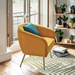 Lot De 2 Fauteuils Velours Plissé Jaune Solaro Atmosphera -Pas Cher Fauteuil Magasin 39853360 3