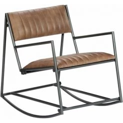 TRUE DEAL Chaise à Bascule Marron Clair Cuir Véritable