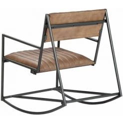 TRUE DEAL Chaise à Bascule Marron Clair Cuir Véritable -Pas Cher Fauteuil Magasin 39906438 5