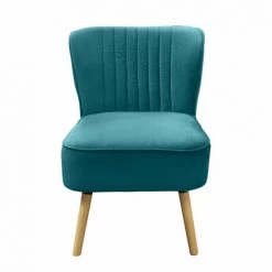 MEUBLETMOI Fauteuil Matelassé En Velours Bleu Canard Et Pieds Bois Clair - ZELIE - Bleu 9 MEUBLETMOI Fauteuil Matelassé En Velours Bleu Canard Et Pieds Bois Clair - ZELIE - Bleu -Pas Cher Fauteuil Magasin 39977053 3