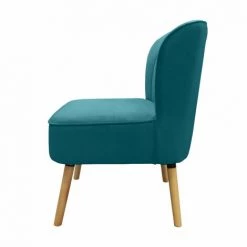 MEUBLETMOI Fauteuil Matelassé En Velours Bleu Canard Et Pieds Bois Clair - ZELIE - Bleu 10 MEUBLETMOI Fauteuil Matelassé En Velours Bleu Canard Et Pieds Bois Clair - ZELIE - Bleu -Pas Cher Fauteuil Magasin 39977053 4