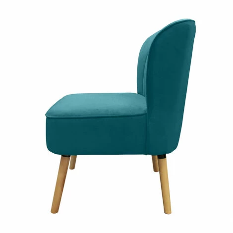 MEUBLETMOI Fauteuil Matelassé En Velours Bleu Canard Et Pieds Bois Clair - ZELIE - Bleu 6 MEUBLETMOI Fauteuil Matelassé En Velours Bleu Canard Et Pieds Bois Clair - ZELIE - Bleu – Image 4