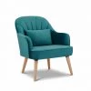MEUBLETMOI Fauteuil En Velours Bleu Canard Avec 1 Coussin Et Pieds Bois - LOUKIA - Bleu