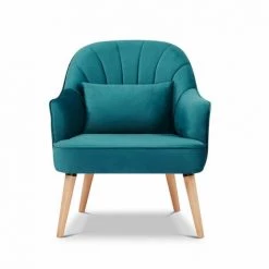 MEUBLETMOI Fauteuil En Velours Bleu Canard Avec 1 Coussin Et Pieds Bois - LOUKIA - Bleu 9 MEUBLETMOI Fauteuil En Velours Bleu Canard Avec 1 Coussin Et Pieds Bois - LOUKIA - Bleu -Pas Cher Fauteuil Magasin 39977067 3