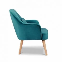 MEUBLETMOI Fauteuil En Velours Bleu Canard Avec 1 Coussin Et Pieds Bois - LOUKIA - Bleu 10 MEUBLETMOI Fauteuil En Velours Bleu Canard Avec 1 Coussin Et Pieds Bois - LOUKIA - Bleu -Pas Cher Fauteuil Magasin 39977067 4