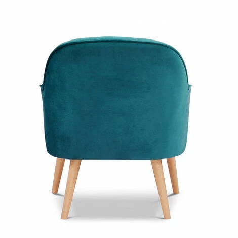 MEUBLETMOI Fauteuil En Velours Bleu Canard Avec 1 Coussin Et Pieds Bois - LOUKIA - Bleu 7 MEUBLETMOI Fauteuil En Velours Bleu Canard Avec 1 Coussin Et Pieds Bois - LOUKIA - Bleu – Image 5